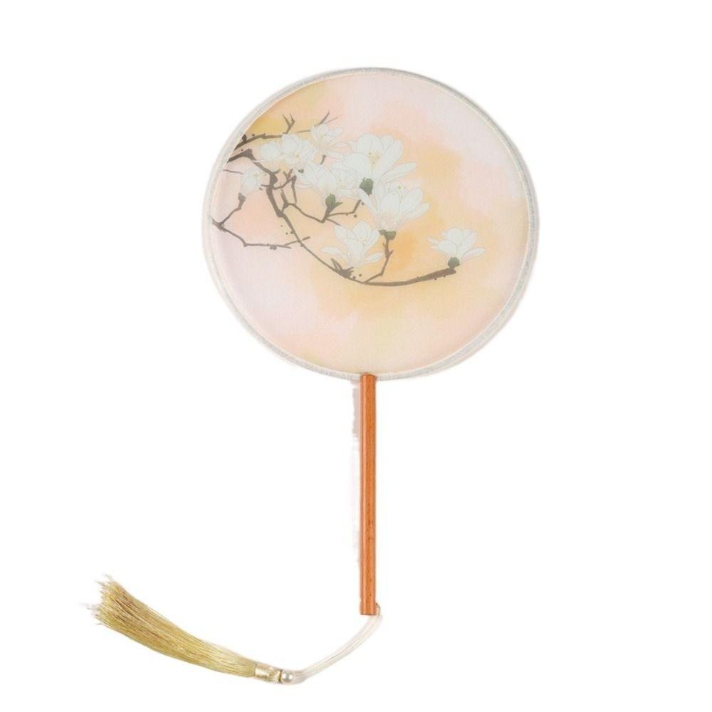 Ручной веер с вышивкой и кисточками, шелковый веер, классический китайский стиль, круглый веер, домашний декор