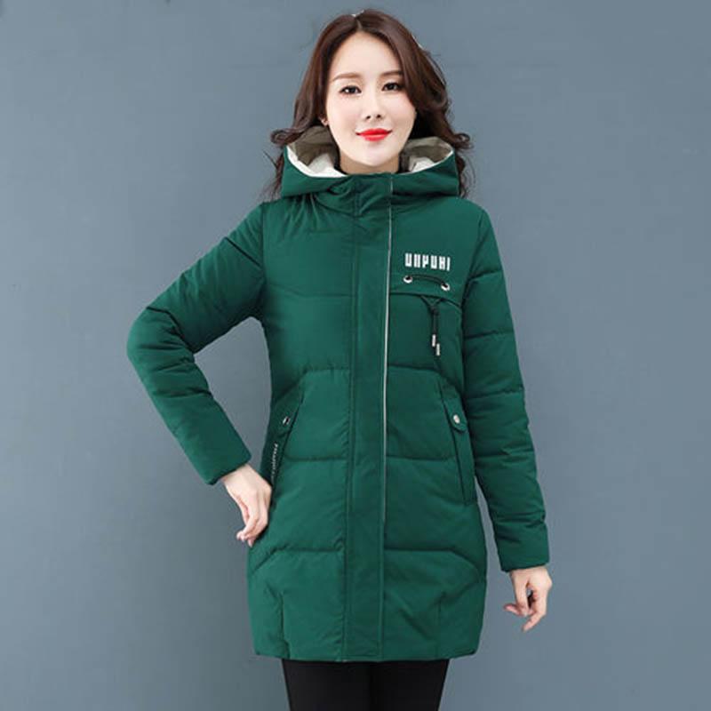 Plus Size  Winter Casual Hooded Jacket Parkas for Women Warm Letter Print Long Female Coat Zipper Outerwear