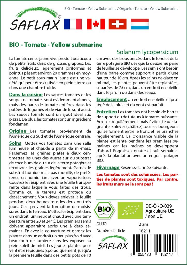 SAFLAX Сад в сумке - Органический - Помидор - Yellow Submarine - 10 семян - С субстратом в подходящем стоячем мешке - Solanum lycopersicum