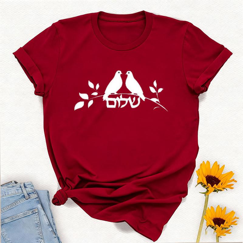 Jewish Hebrew Symbols for Religious Gift for Hanukkah Celebration Tee Simple Style Printed Tshirt Tops Regular Short Sleeve