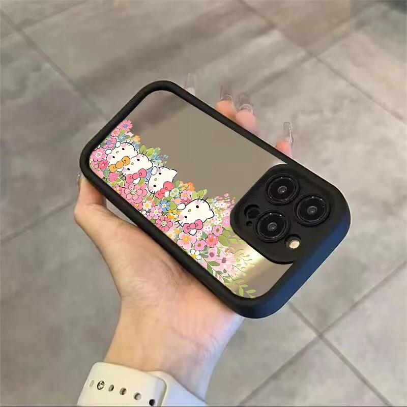 Mirror Makeup Flower Hello Kitty Chain Casing For Xiaomi Redmi Note 15 Pro 5G 15C 15 15A 14C Note 14 13 12 Pro Plus 5G Soft Case