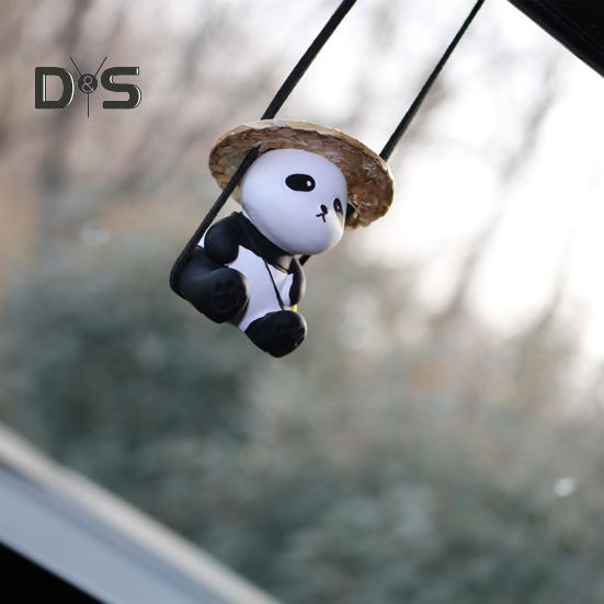 Toy Car Interior Panda Pendant Realistic Funny Car Interior Rearview Mirror Hanging Pendant