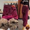 Women's Winter Plus Size Padded and Thickened Loose High-waisted Trousers Pure Colour Drawstring Leg Warm Casual Pant