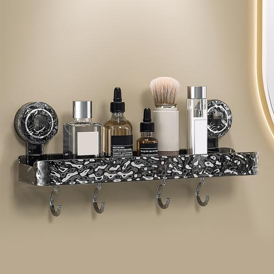 Bathroom Storage Rack with Hooks Transparent Wall-mounted Punch-free Self-adhesive Great Load Bearing Anti-slip Cosmetic Toothpaste