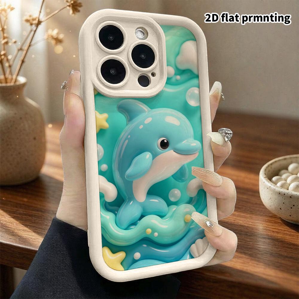 Phone case: 2D flat design, fits iPhone 18 17 16 15 14 13 Pro, little dolphin, perfect Christmas and Halloween holiday gift