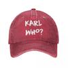 Винтажная бейсболка с лозунгом Karl Who, стиль, потертый деним, головной убор, сувенирная продукция Who, для улицы, для бега, для гольфа, кепка, шляпа