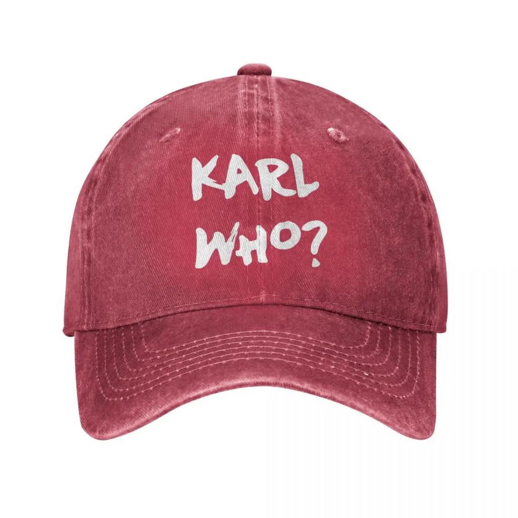 Винтажная бейсболка с лозунгом Karl Who, стиль, потертый деним, головной убор, сувенирная продукция Who, для улицы, для бега, для гольфа, кепка, шляпа