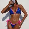 Sexy Women's Swimsuit Solid Color Shiny Halter Neck Side Tie Bikini Set Beachwear Bathing Suits