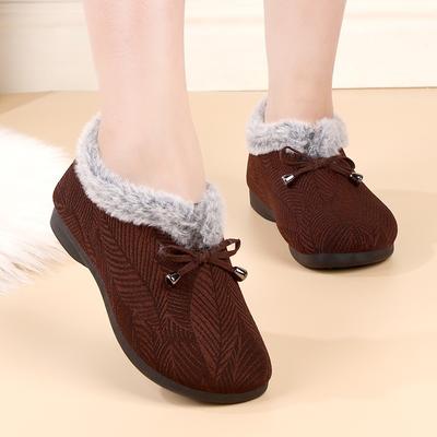 Зимние новые для среднего и пожилого возраста утепленные сноубутсы, мамины хлопковые туфли, бархатные женские хлопковые туфли на мягкой подошве с бантом