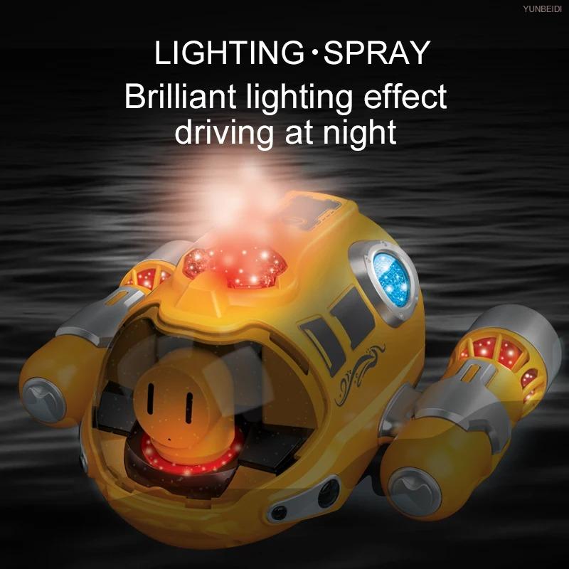 Remote-controlled Electric Boat 2.4G_Hz Waterproof Spray Light RC Electric Steam Boat Toy for Boys and Girls Kids Festival Gifts