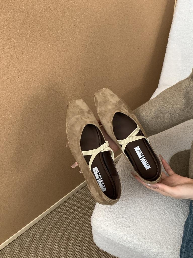 Flat Bottom French Small Square Head Suede Light Mouth Single Shoes Women's Spring and Autumn Evening with Skirt Mary Jane Pregnant Women's Grandma Sh