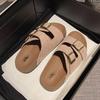 Женские летние тапочки для улицы 2025 новые на толстой подошве повседневные нескользящие с мягкой подошвой пляжные сандалии на одном ремешке ретро обувь для отпуска