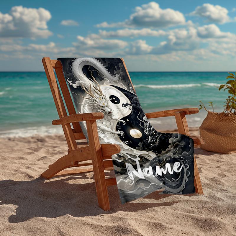 Custom Name Ultra-Soft Beach Towel with Dragon Theme,Ideal for Pool - Camping, Diving - Perfect Travel Essential, Vibrant Beach Towel.