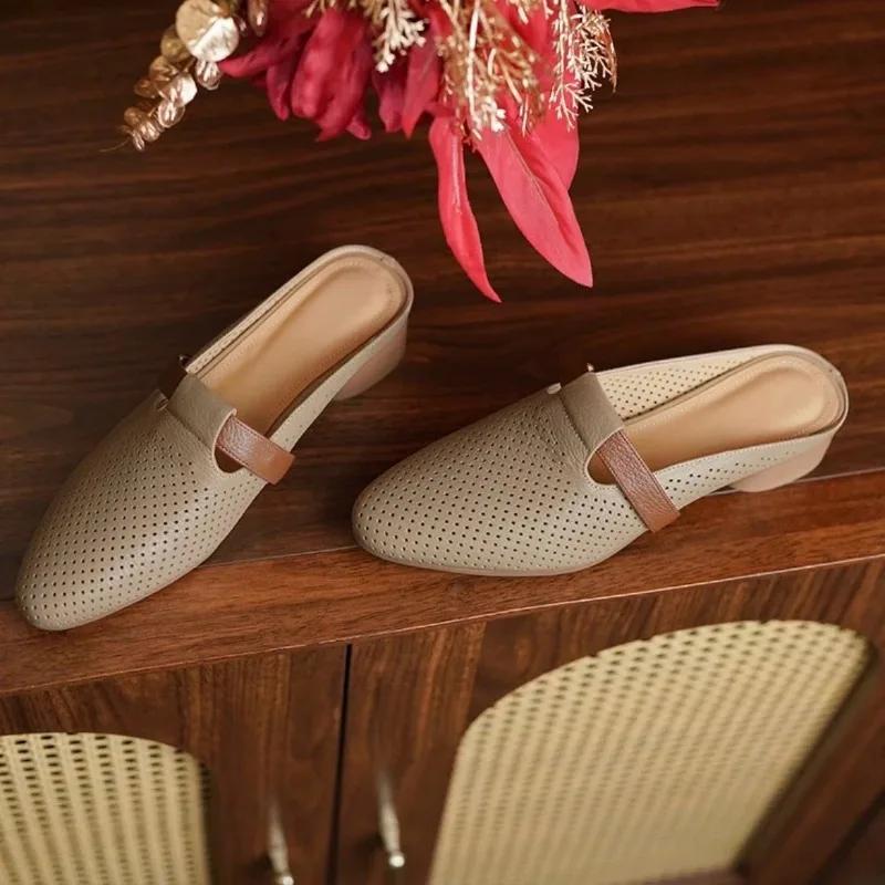 Туфли женские с закрытым носком женские тапочки модные женские туфли с круглым носком разноцветные сандалии на низком каблуке для отдыха на открытом воздухе