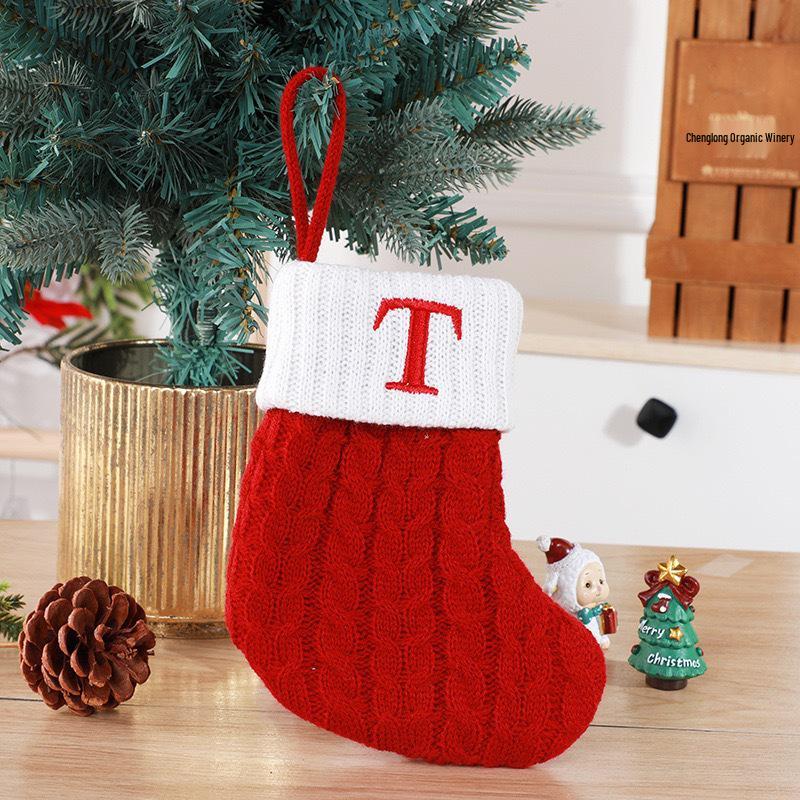Gold & Blue Christmas Letter Socks – Red Knitted Stockings for Home & Window Display Decor