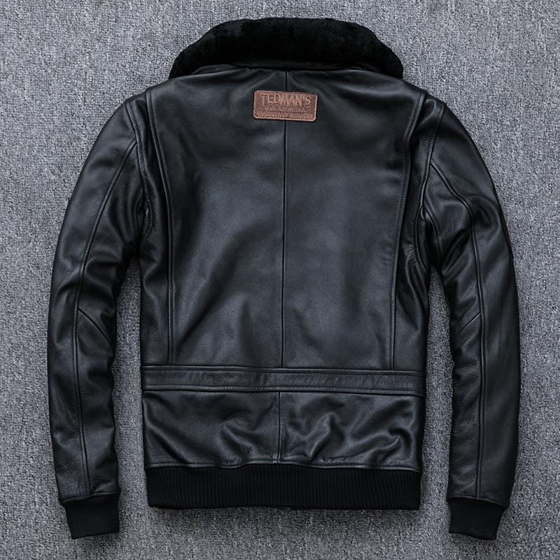 Мужская куртка из воловьей кожи первого слоя, меховой воротник из овечьей шерсти, пальто из утепленного хлопка