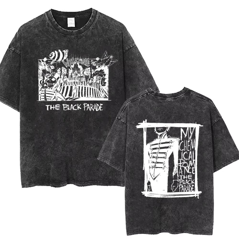 Men Women Punk Emo Rock Oversized Short Sleeve Tops Rock Band My Chemical Romance Washed Vintage Printed T Shirt