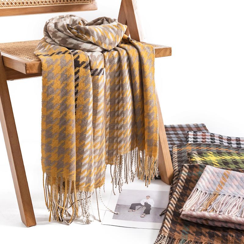 Новый зимний шарф в гусиную лапку, модный европейский и американский повседневный шарф, защищающий от холода, высококачественная удлиненная теплая шаль