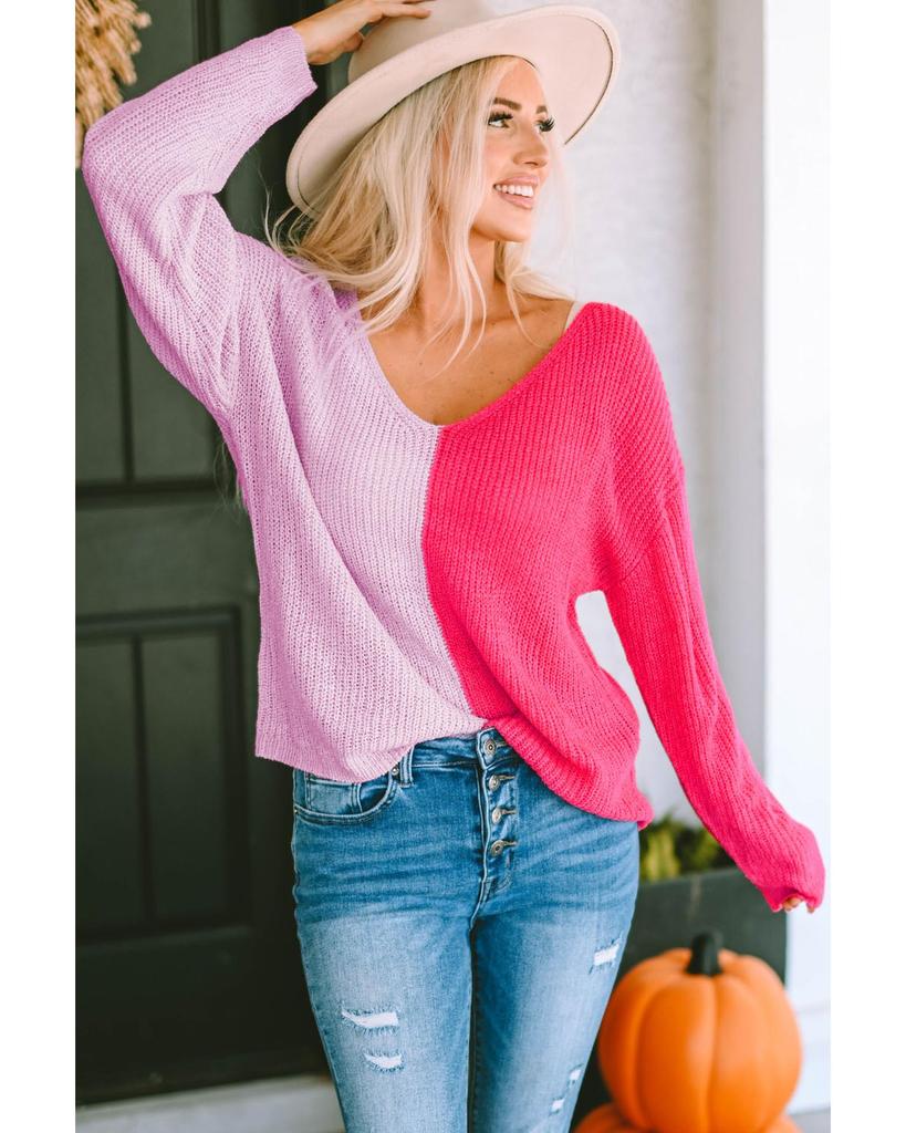 Azura Exchange Свитер с цветными блоками и V-образным вырезом