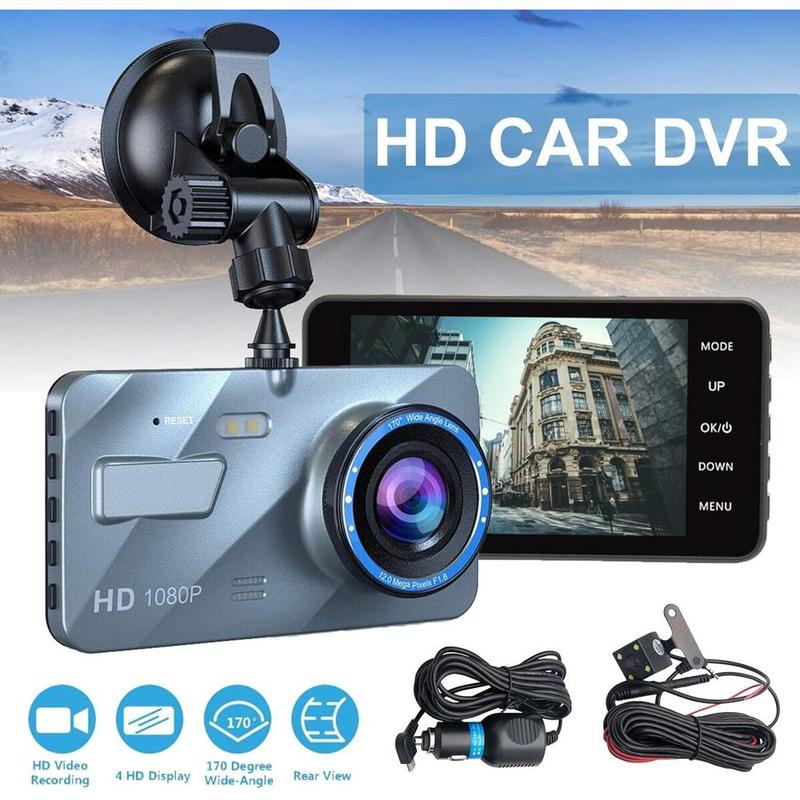 Автомобильный видеорегистратор с 4-дюймовым ЖК-экраном 1080P FHD DVR, Широкоугольный объектив 170°, Многофункциональность для всех моделей автомобилей