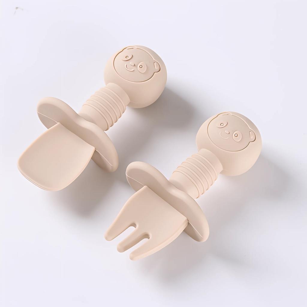2pcs Food Grade Children Handle Spoon Fork Cutlery Baby Coaching Complementary BabyFeeding