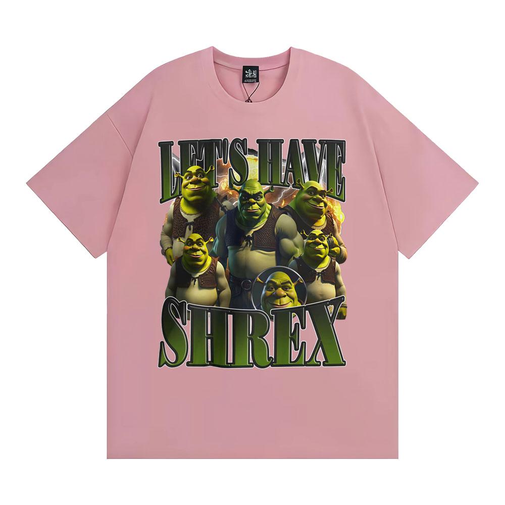 Смешная футболка с графическим мемом Shrek 'Давайте устроим Шрекса' Унисекс Женская Мода Винтажные Футболки с Коротким Рукавом Хлопок Свободная Оверсайз Футболка