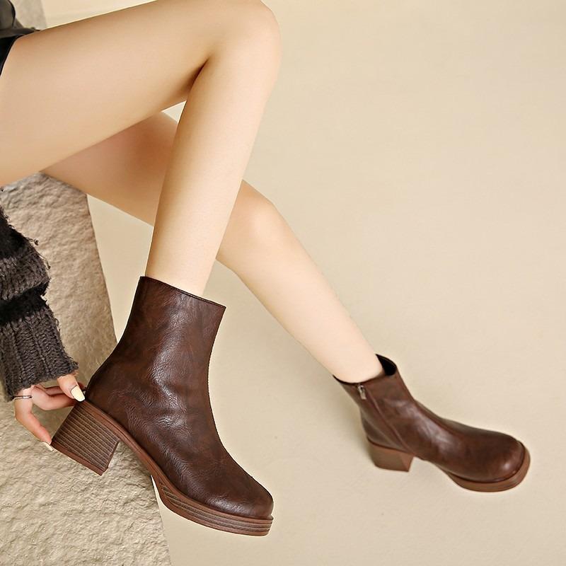 2024 Горячая Распродажа Женская Обувь Ботильоны Женские Модные Ботинки С Молнией По Боку Офисные И Карьерные Высококачественные Туфли С Круглым Носком Для Женщин