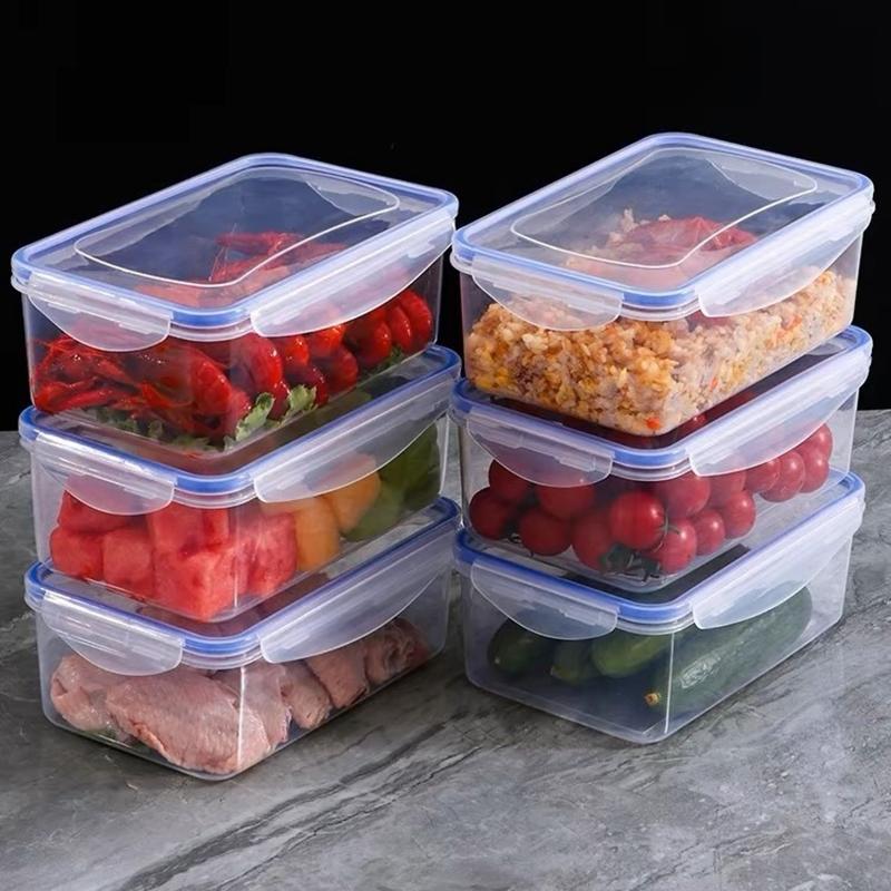 Sealed Rectangular Refrigerator Storage Box With Lid Plastic Crisper Microwave-Heated Lunch Box With Lid
