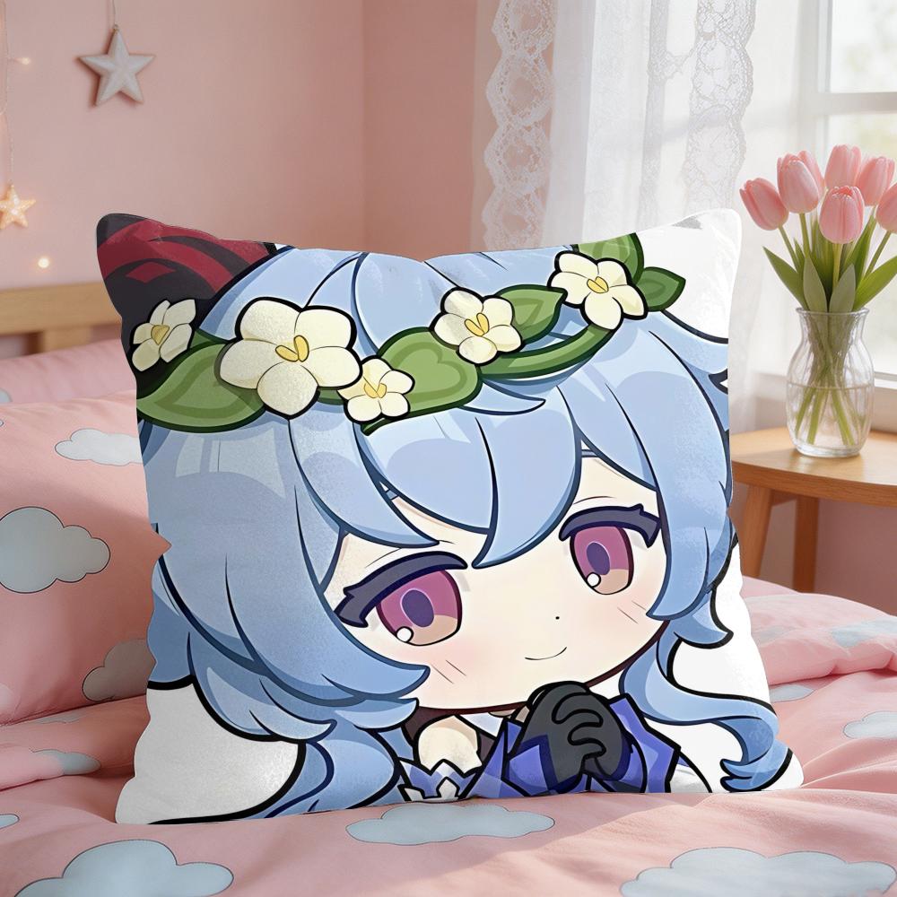 Ganyu Cute Genshin Game Cushion Cover Short Plush Pillow Case Room Sofa Cushion Covers Home Decor Funda