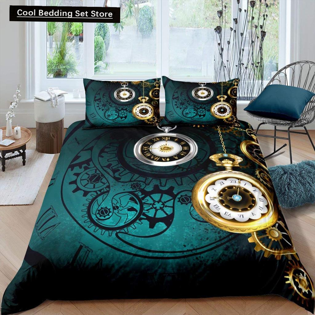 Золотой Индустриальный Механизм Король Полный Пододеяльник Комплект Постельного Белья в Стиле Стимпанк Механическое Устройство Покрывало Полиэстер Чехол для Одеяла