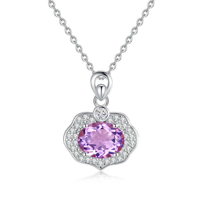 Guochao Ruyi Lock s925 Sterling Silver Necklace Women's Natural Crystal Stone Safety Lock Pendant Ping An Xiangyun Clavicle Chain Women's Gift