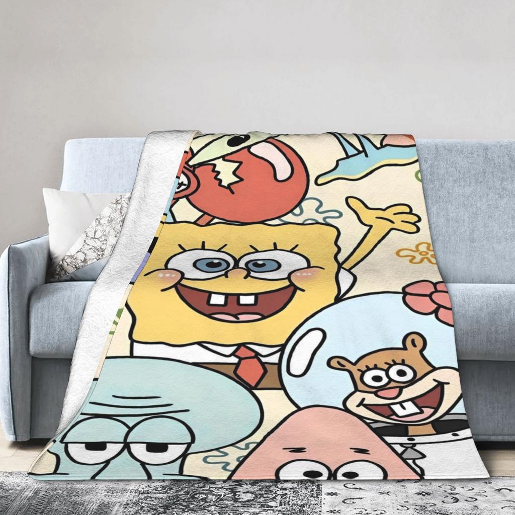 Cartoon Cute SpongeBob SquarePants Blankets Flannel Warm Throw Blanket for Bed Bed Rug