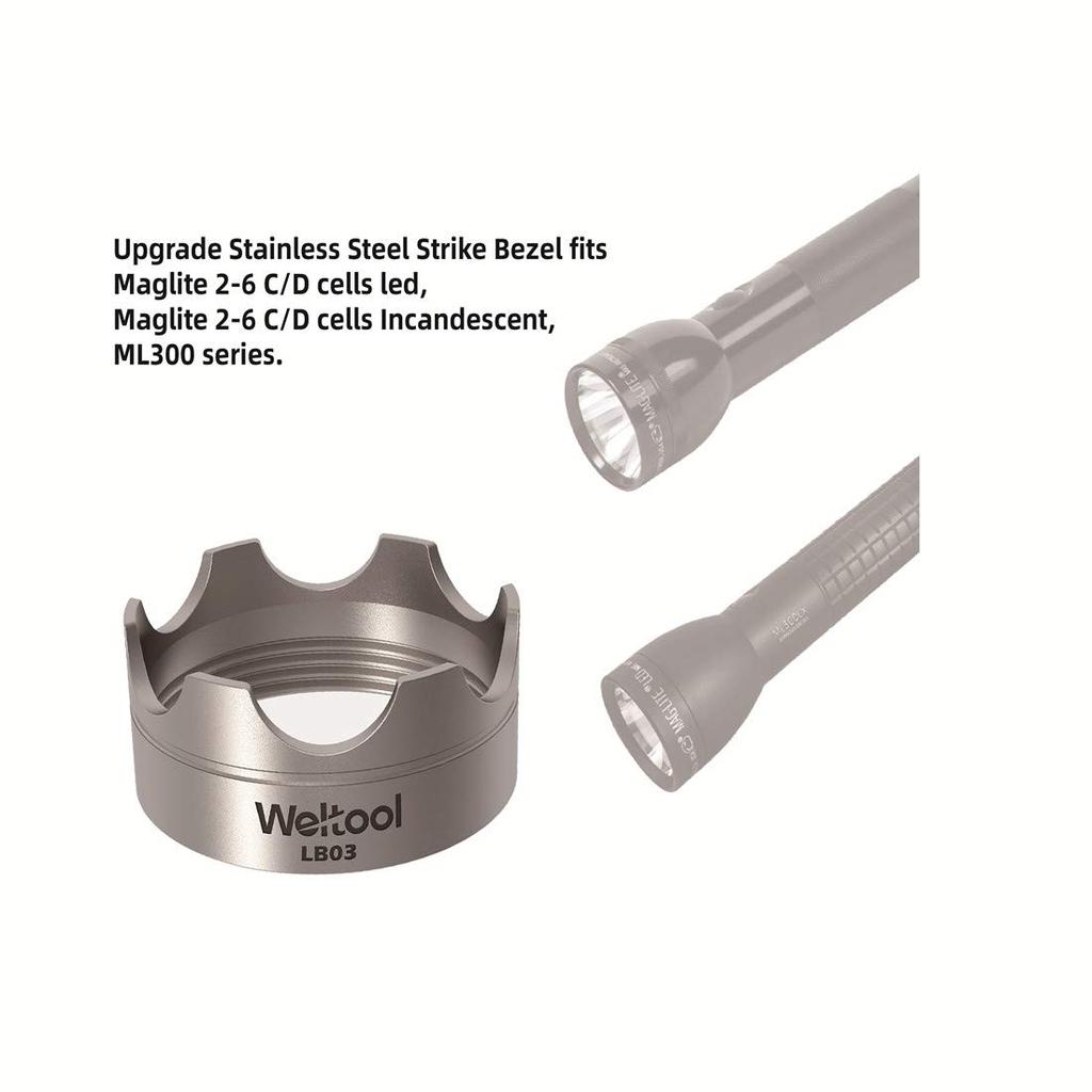 Weltool Head Bezel for Maglite Flashlight Maglite D Battery 304 Stainless Steel LB03 Model Maglite Glass (for Flashlight) - - (for Breaker)