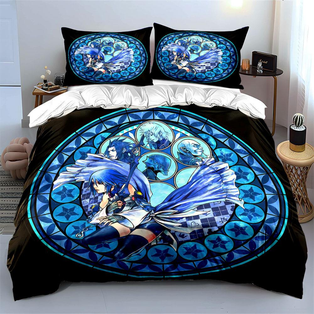 Blue characters stained glass. Bedding sets Duvet cover sets Duvet covers Pillowcases(1*Duvet Cover 2*Pillowcases without duvet insert)