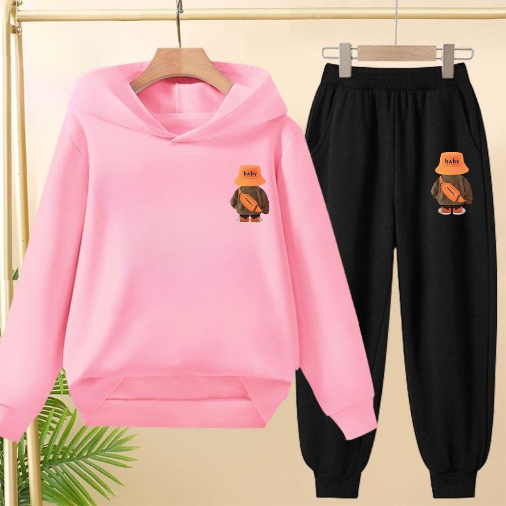 Suit Hoodie, "Baby Boy", Suitable for Boys and Girls Aged 3 to 12. Its Features Are Pink, White and Blue Tops and Trousers