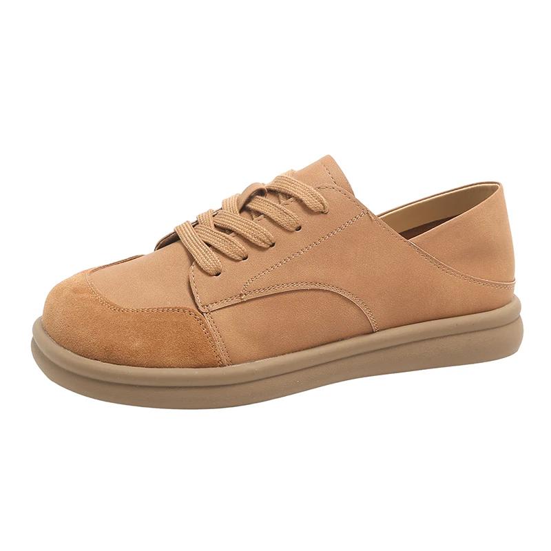 Мода 2024 года, женская зимняя новая обувь из натуральной кожи на шнуровке, плюшевые туфли на плоской подошве, мягкие, нескользящие, с расширенным круглым носком, модная универсальная обувь