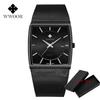 Wwoor Brand Luxury Gold Men Square Japan Quartz Slim Mesh Steel Waterproof Sports Automatic Date Wrist Watches Relogio Masculino
