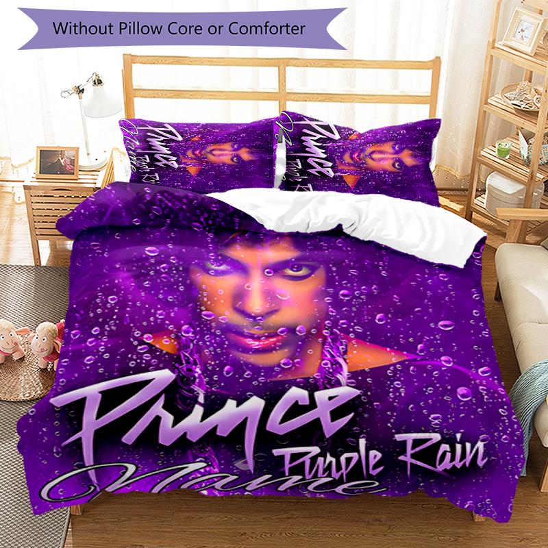 3pcs Custom Name Prince Purple Rain Bedding Set Duvet Cover Closure Includes 1 Duvet Cover & 2 Pillowcases for All Seasons Bedroom Decor