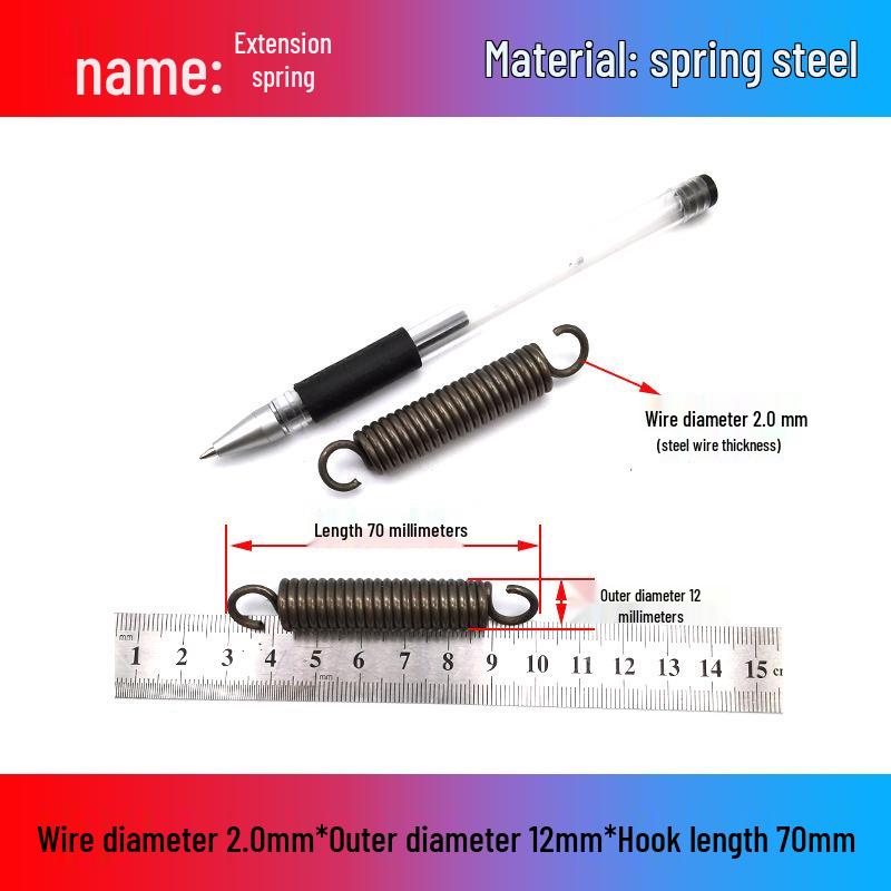 Желтая пружина растяжения из пружинной стали с крюком для удлинителя электрического вилочного погрузчика, наружный диаметр 12-22 мм, проволока 2,0 мм, высокая сила растяжения