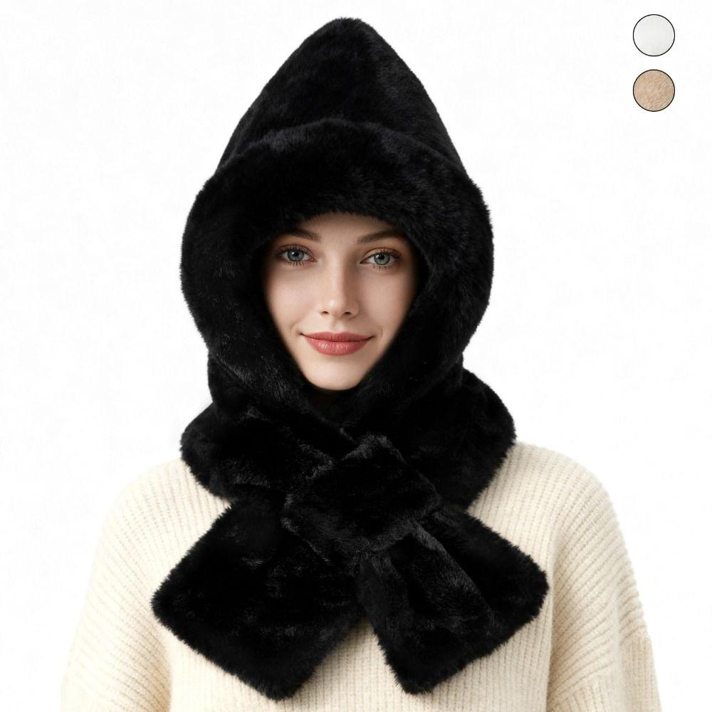 Fuzzy Hooded Scarf Soft Hat Scarf Gloves Set Cute Winter Hooded Scarf  Winter