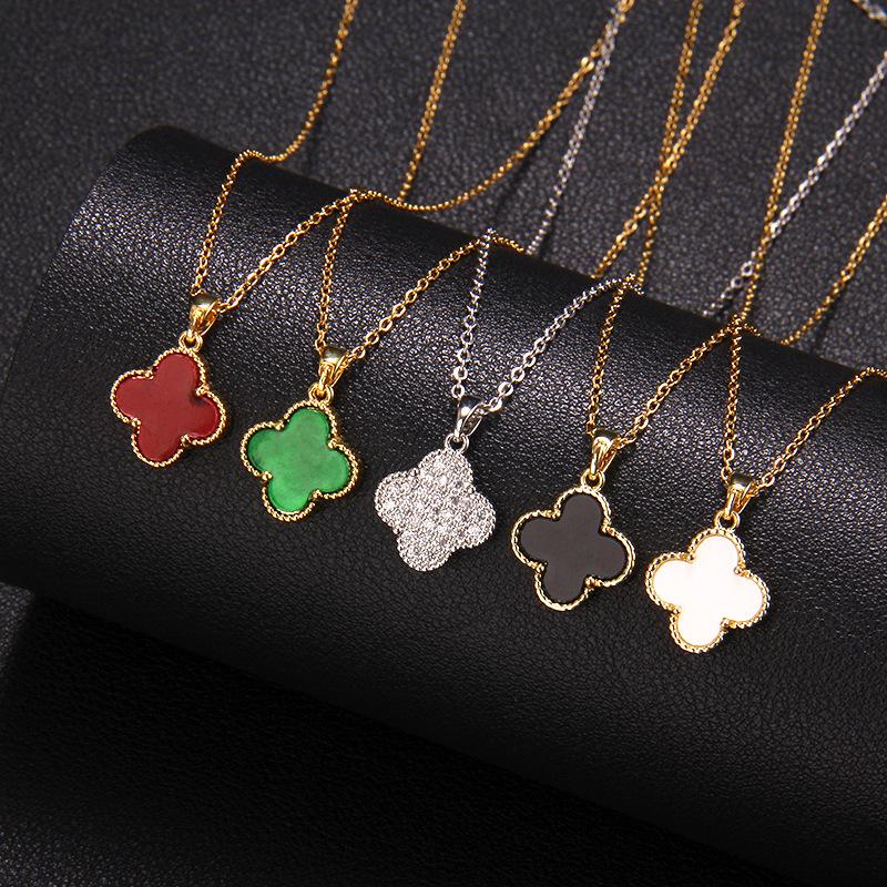 Новое двухстороннее ожерелье с четырьмя листьями травы, женские украшения из титановой стали