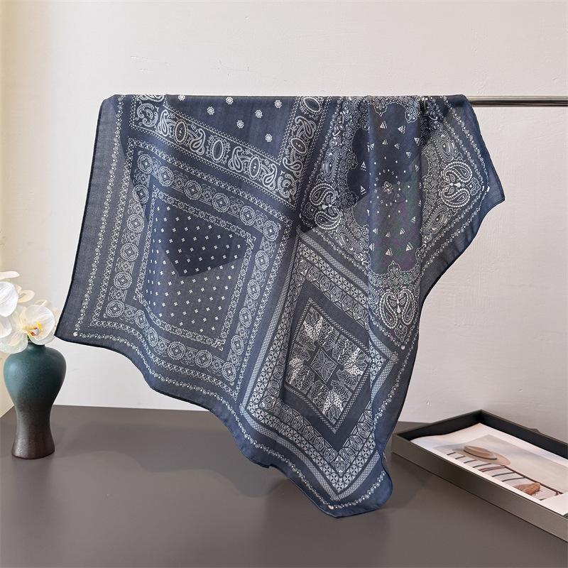 European American Cashew Herringbone Cotton Linen Small Square Scarf Silk Imitation Velvet Headscarf Shawl Sunscreen Women