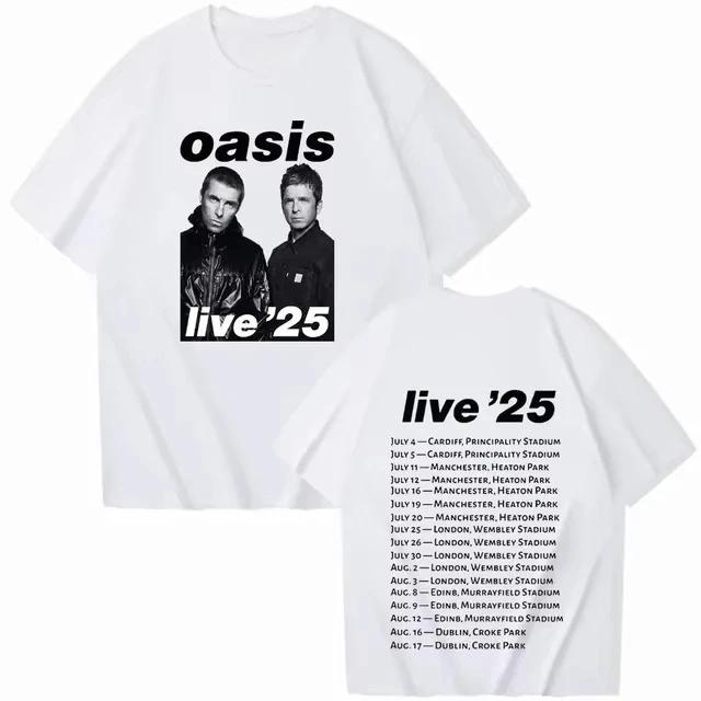 Летняя повседневная мужская футболка с коротким рукавом Oasis Live 25 Tour Модный принт Круглый вырез Короткий рукав Подарок для фаната Высококачественный чистый хлопок