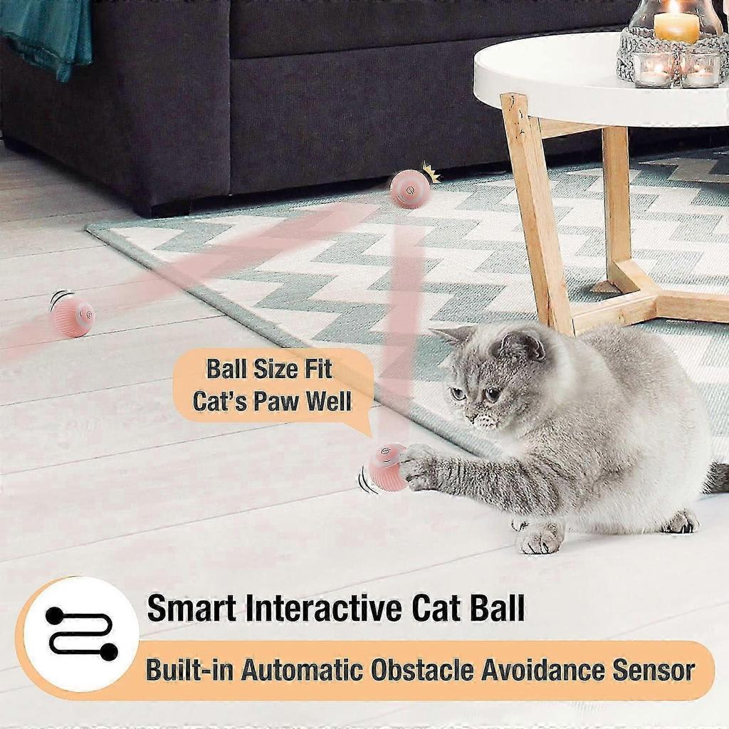 Cat Toy Electric Cat Ball with LED Light Automatic 360 Degree Rollball Interactive Cat Toy USB Rechargeable Electric Cat Balls for Cats (Pink)