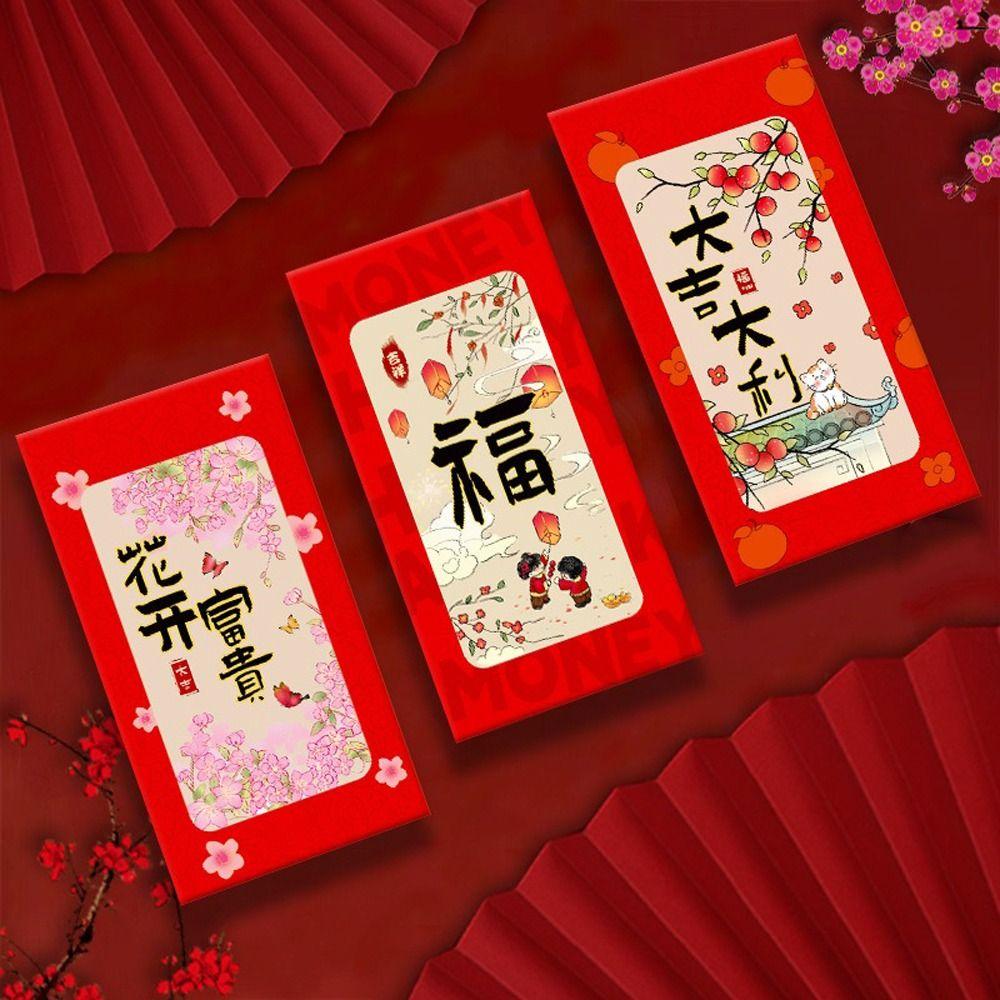 6pcs Traditional Lucky Red Pockets Cartoon Pattern Money Envelope Year of Horse