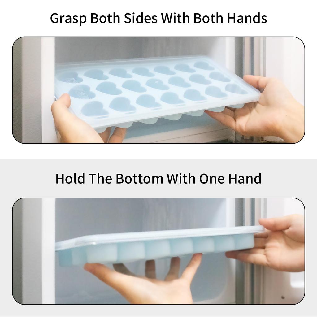 Silicone Ice Trays for Freezer, 21 PCS Ice Cube Tray with Lid, Lovely Heart Ice Cube Mold For Chilling Drinks Ice Maker Molds