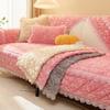 Soft Rose Plush Sofa Cover With Lace Winter Thickening Warm Plush Cushions Non-Slip Living Room Leather Sofa Backrest Armrests