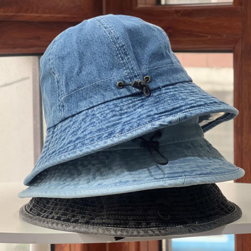 New plain face covering bucket hat women's summer fashion sun hat women's thin denim basin hat outdoor sun protection hat tide