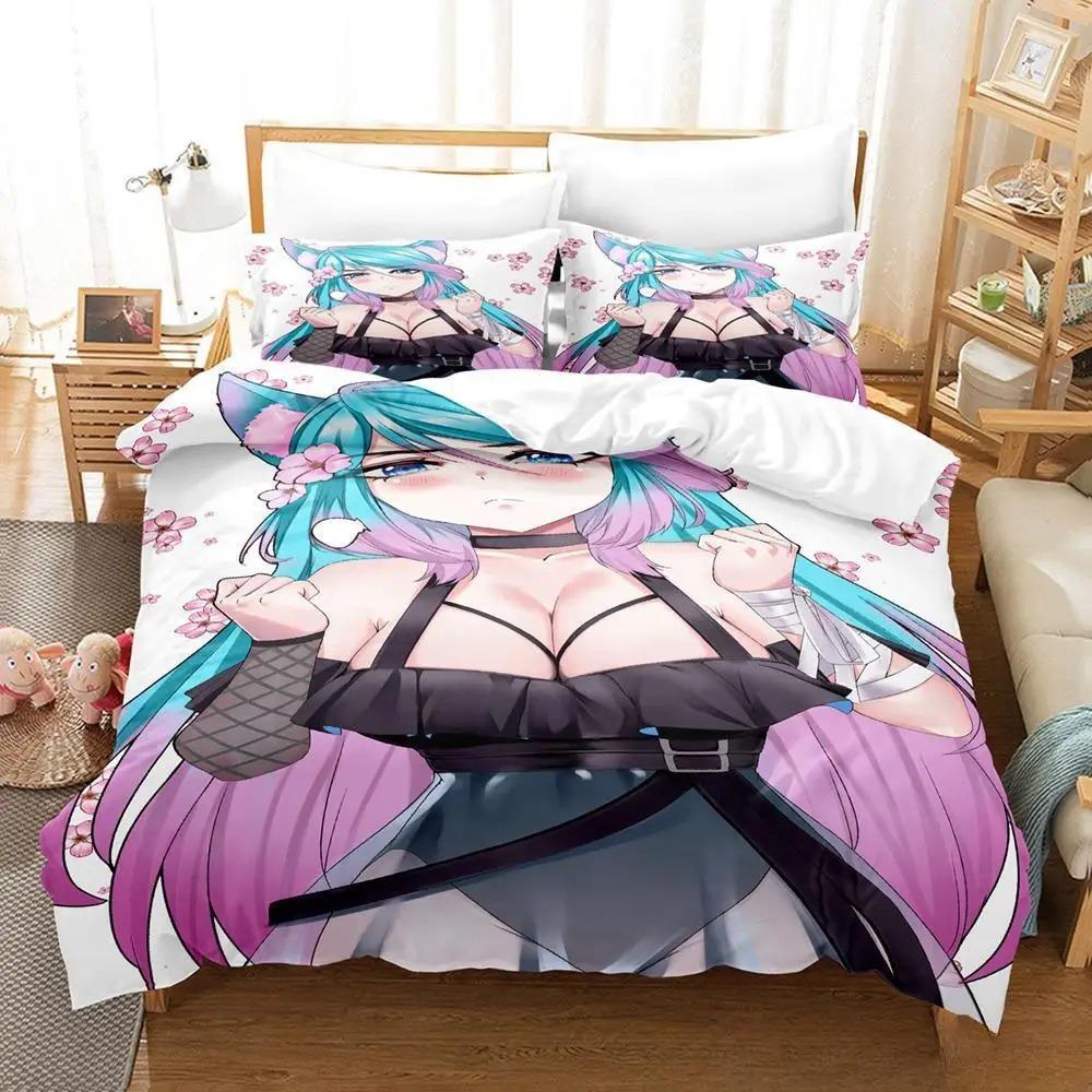 3D аниме сексуальные девушки Silvervale VTuber комплект постельного белья односпальный двухместный полный двуспальный комплект постельного белья для взрослых и детей спальня пододеяльник наборы