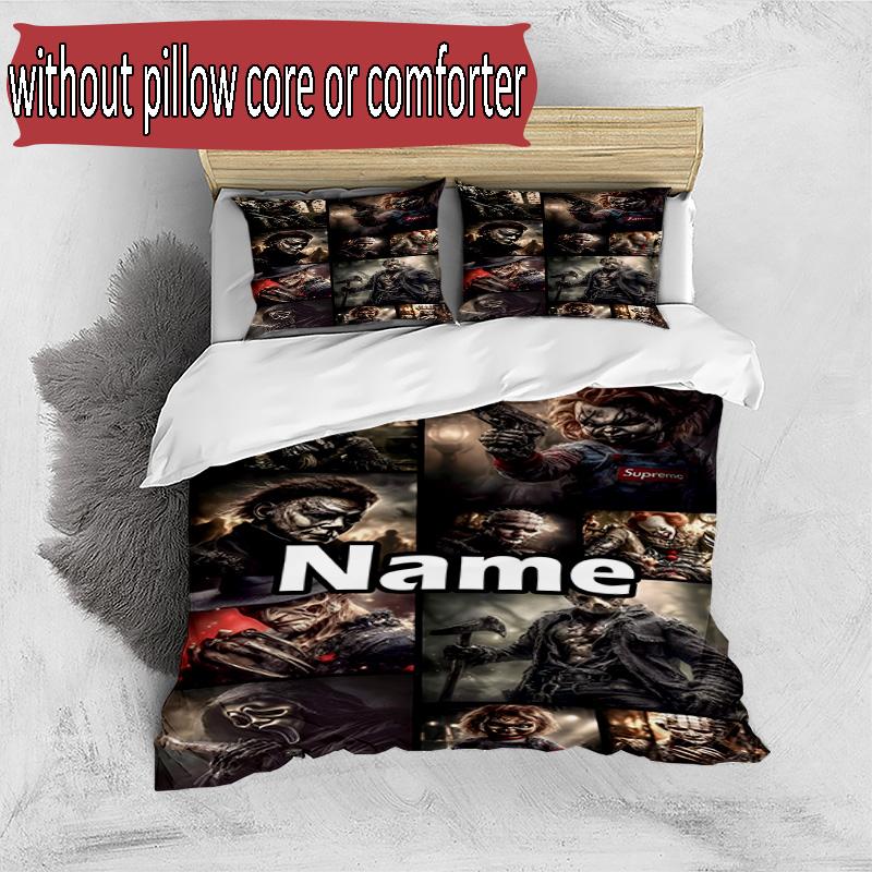 3pcs Duvet Cover Set (1*Duvet Cover + 2*Pillowcase, Without Core), Custom Name Bride of Chucky Pattern Bedding Set, Home Bedroom Decor Gift